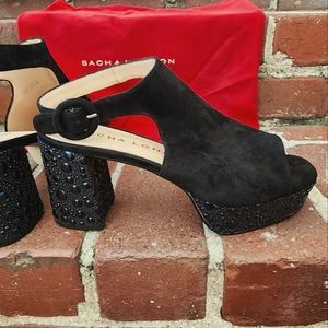 Sacha London platform slingbacks,sizes 9.5 and 10, black with chunky heel.